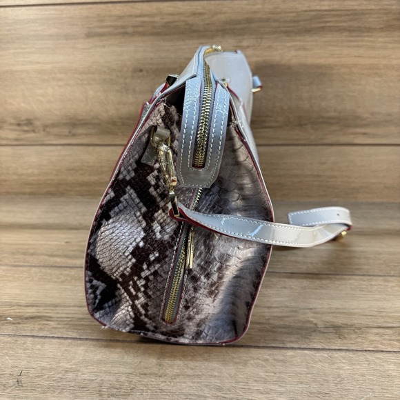 ARCADIA ITALIAN LIGHT‎ GRAY PATENT LEATHER TOTE BAG EMBOSSED SNAKESKIN CROSSBODY - Picture 5 of 12